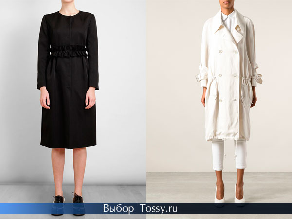 Черное пальто-платье и белое средней длины